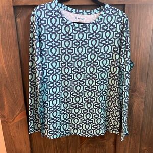 IBKUL Blue Graphic Blouse with Long Sleeves